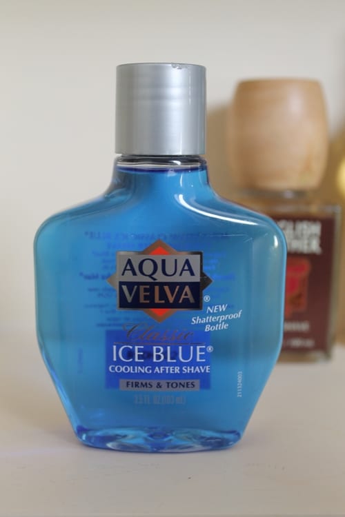 aqua Aqua Velva ice blue aftershave bottle.
