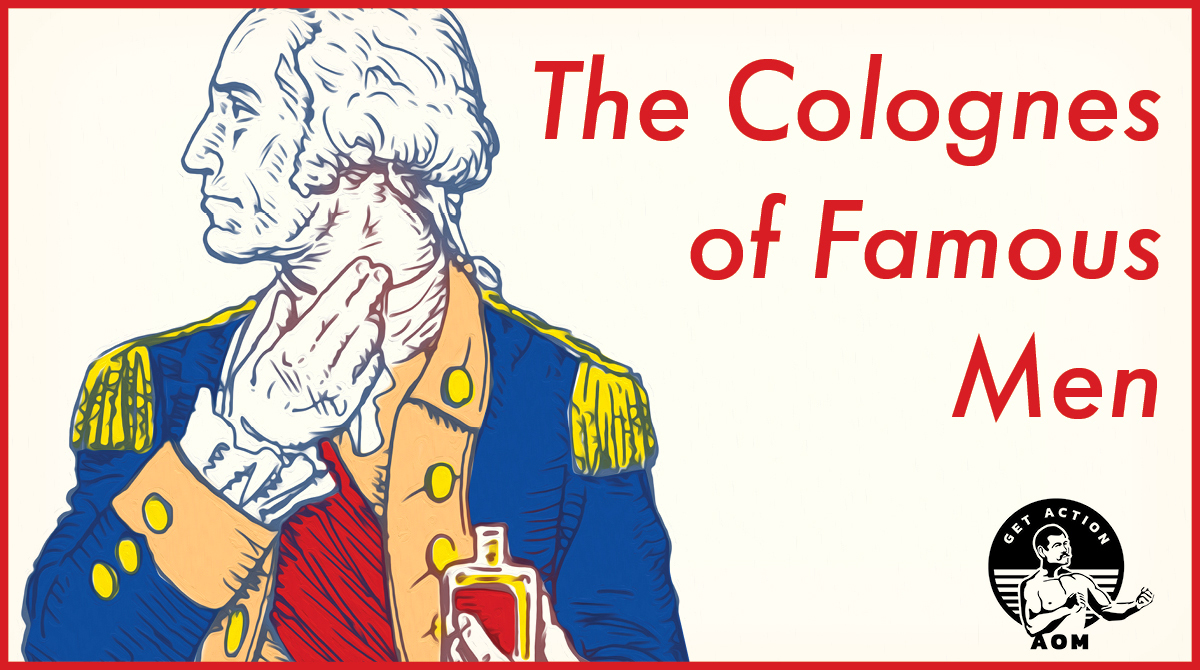 George Washington dabbing cologne on neck illustration.