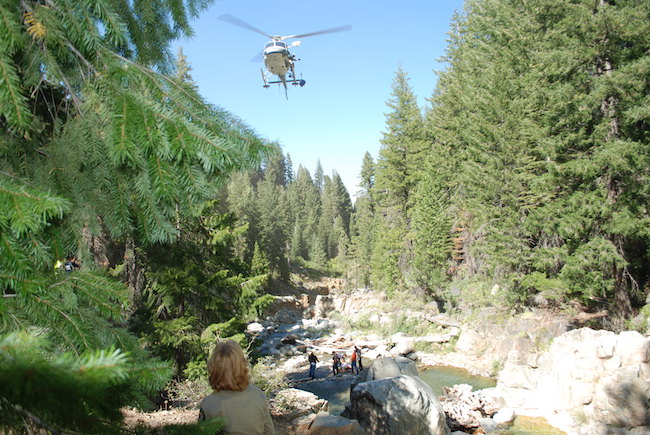 Rescue Team searching with helicopter.