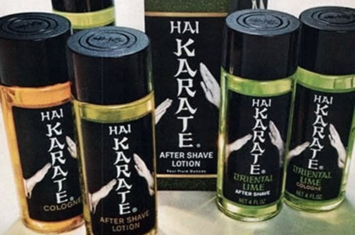 haikarate Hai karate aftershave lotion bottles.