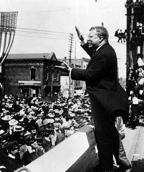 theodore roosevelt speech Theodore Roosevelt giving speech during campaign.