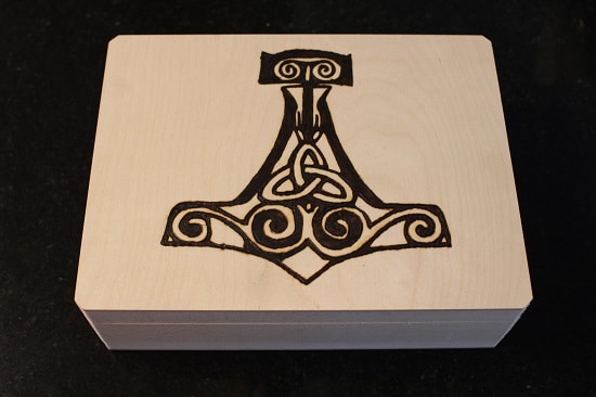 Thor mjolnir woodburning.