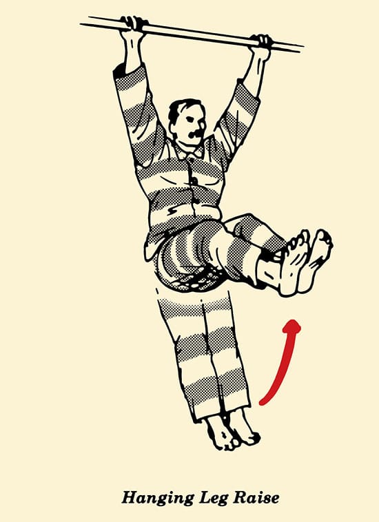 Illustration, hanging leg, prisoner workout, convict conditioning, body weight exercises.