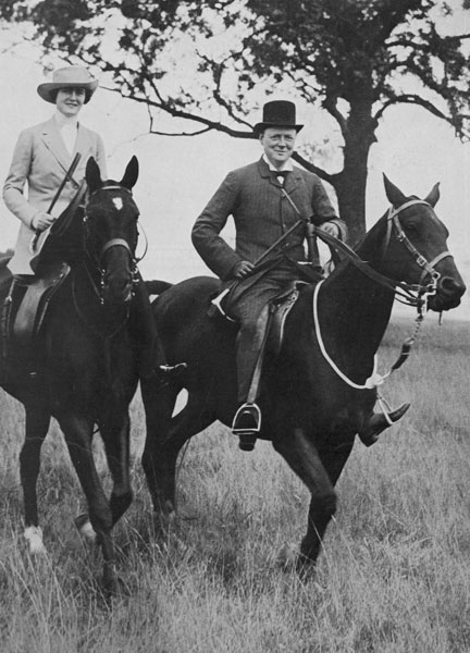 Winston and clementine Churchill riding Horses Horseback.