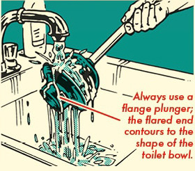 Man running plunger under hot water to warm it up.