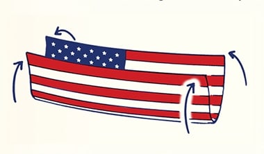 Illustration of the American Flag folded into a paper boat shape with arrows indicating folding directions, showcasing the Skill of the Week.