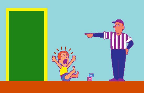 Dad sending child to room game illustration.