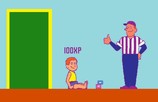 Dad giving son reward game illustration.