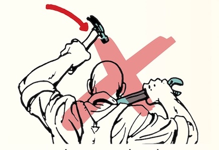 A man is using a hammer.