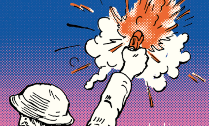 A man in a hat is holding a firework.