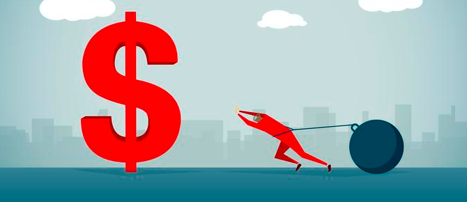 A businessman pulling a dollar sign with a rope, symbolizing his Financial Future.